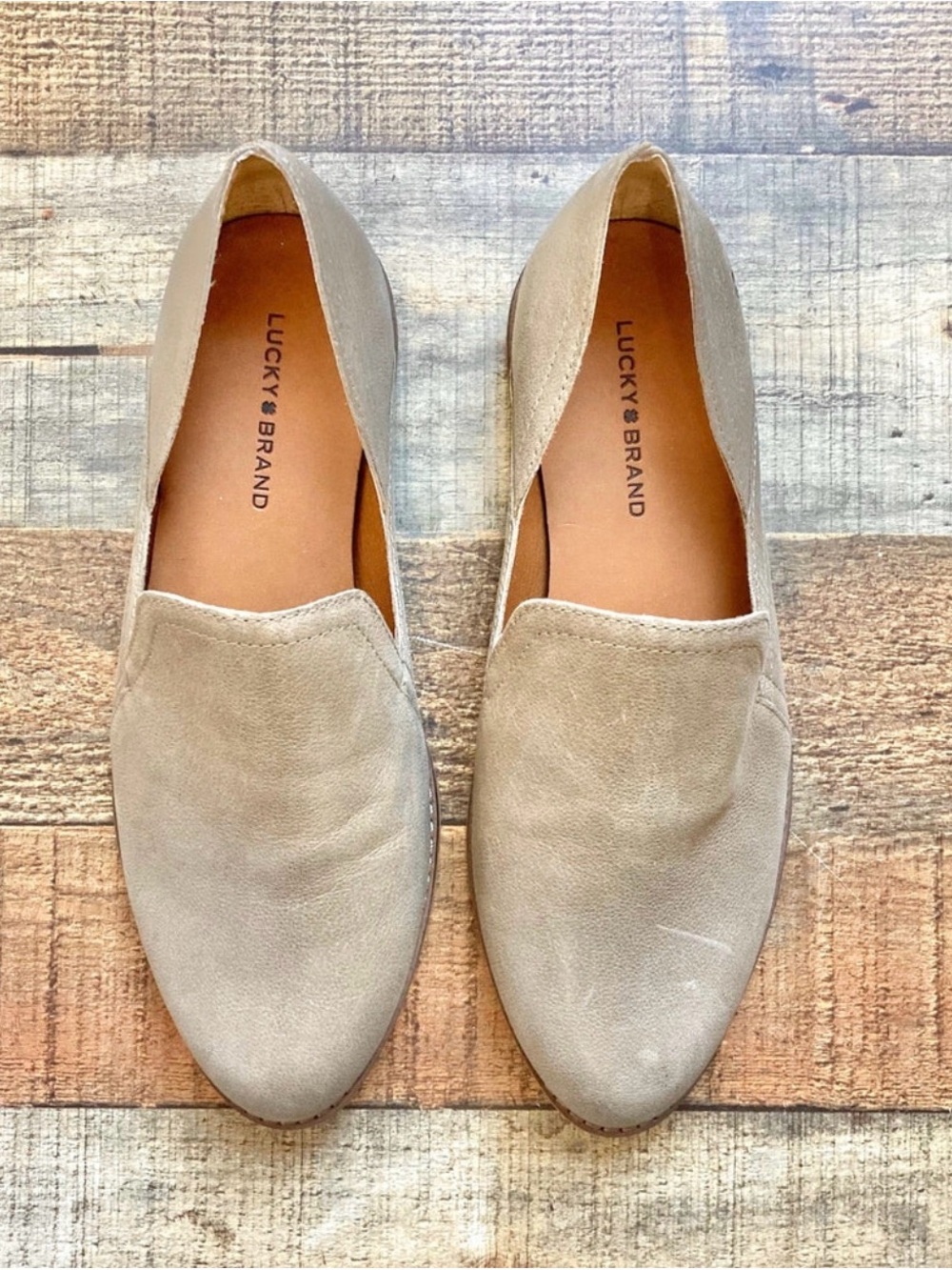 Lucky Brand Taupe Suede Slip-On Loafers